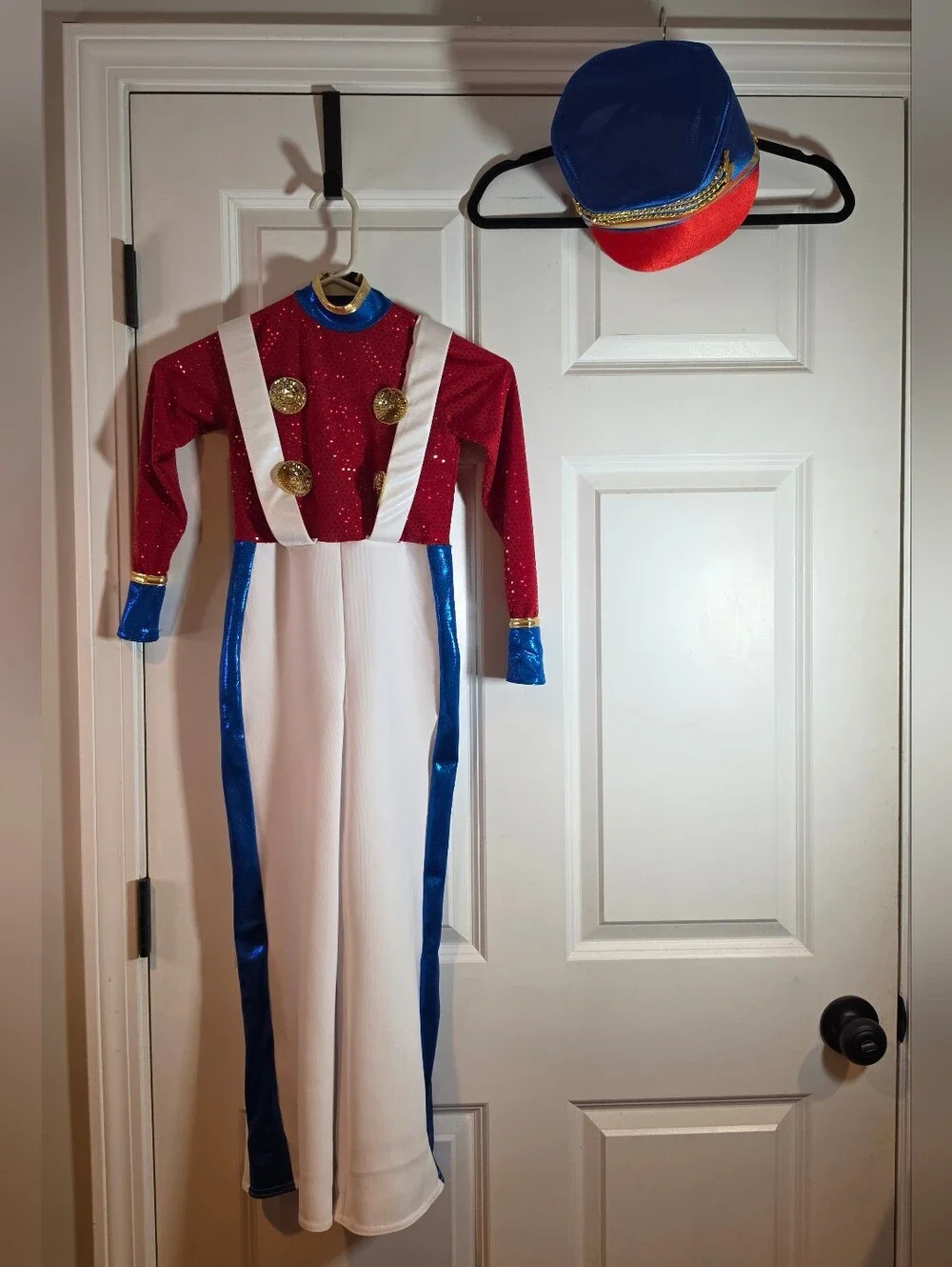 Girl's Red White Blue Toy Soldier Sequin Dance Costume With Hat